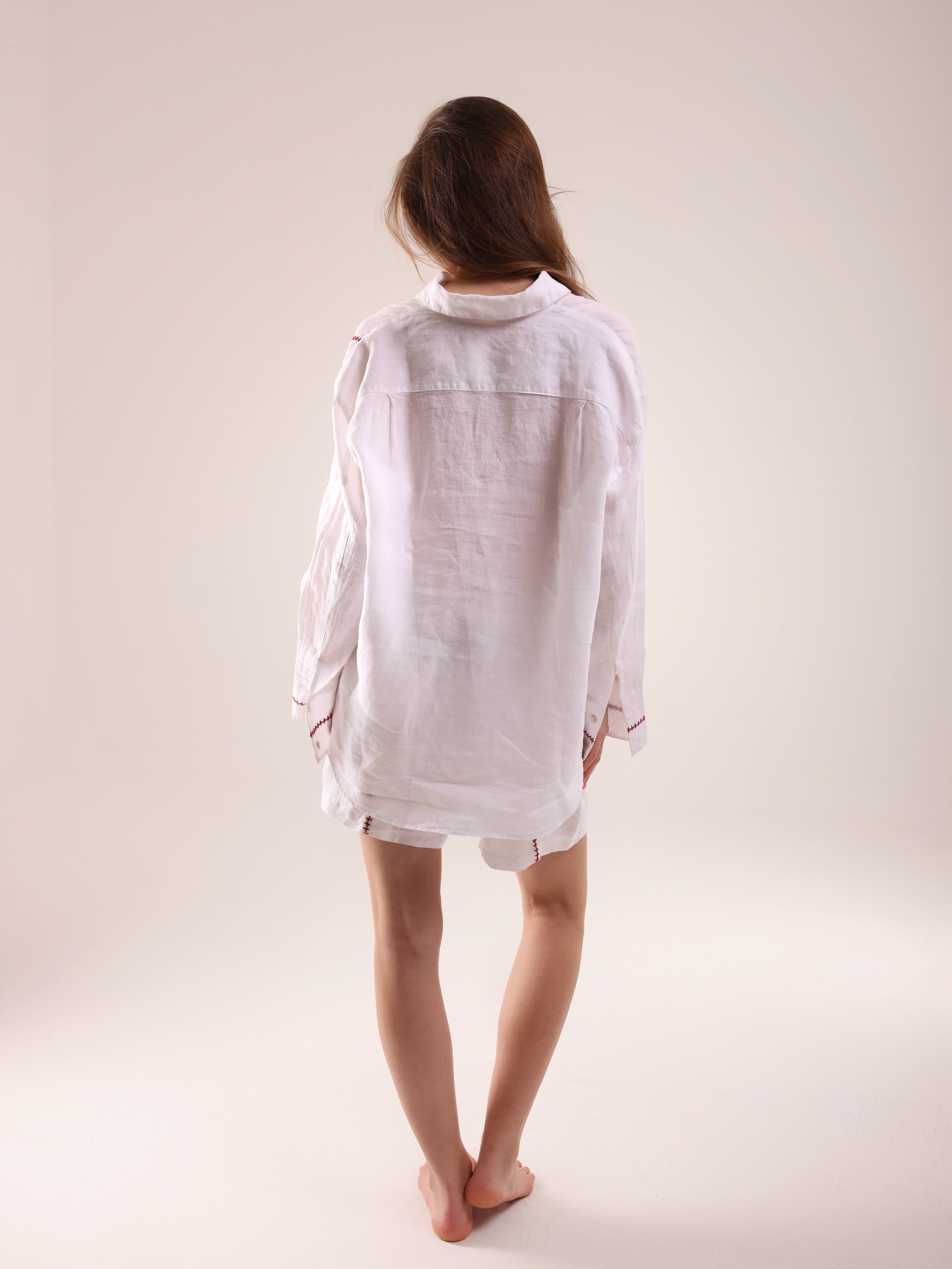 100% Linen Red Feston shirt