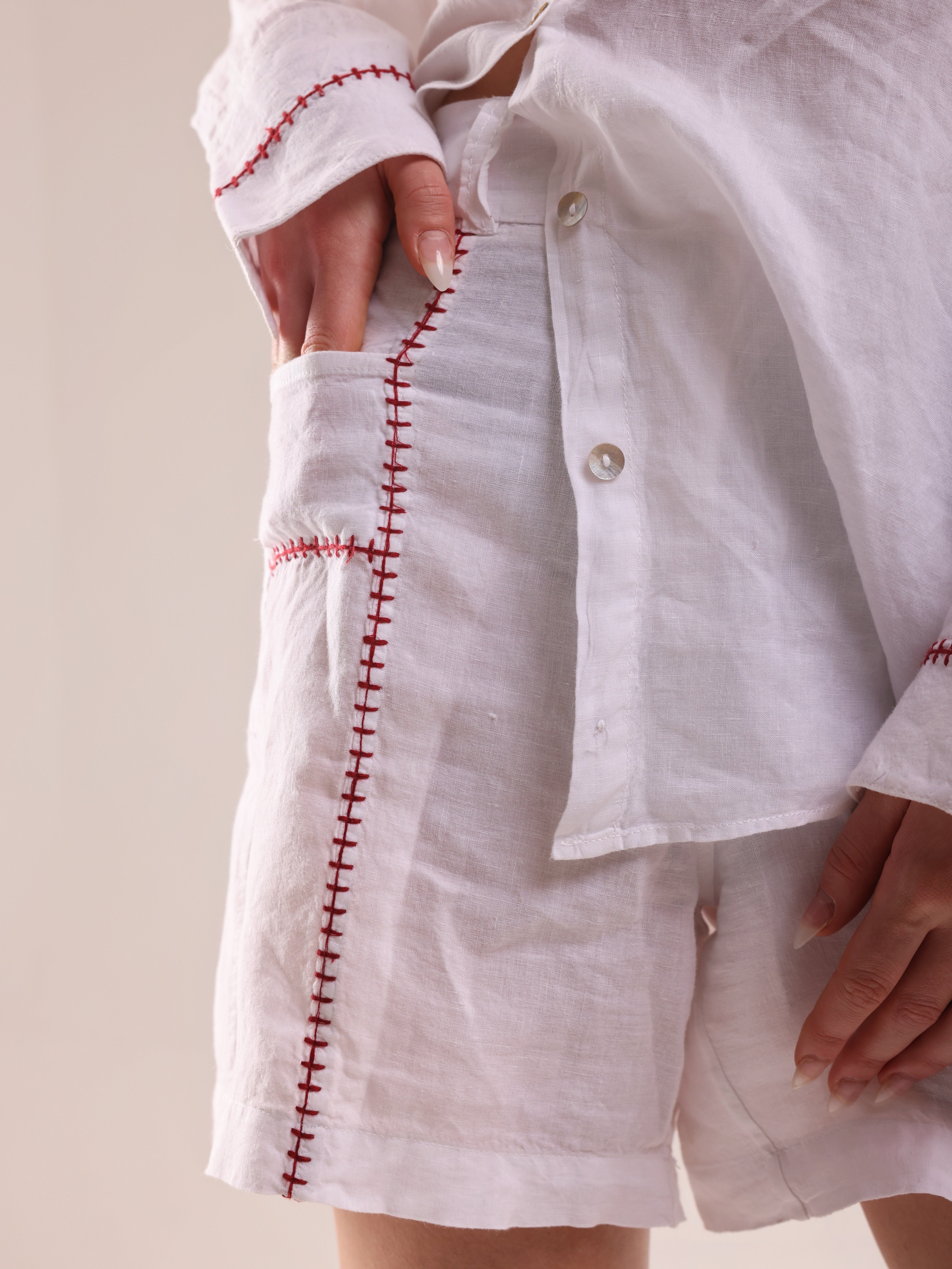 100% Linen Red Feston shirt