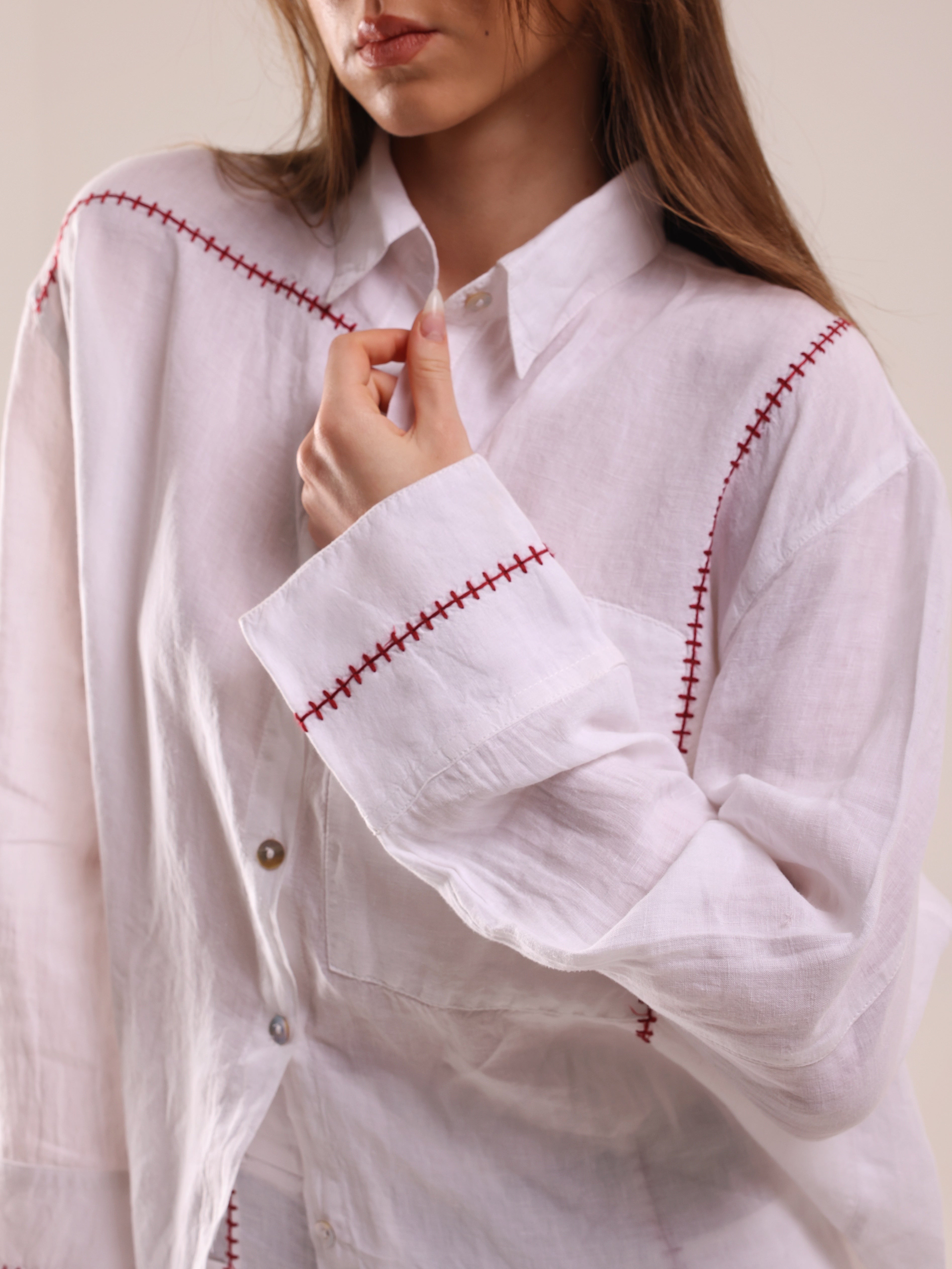 100% Linen Red Feston shirt
