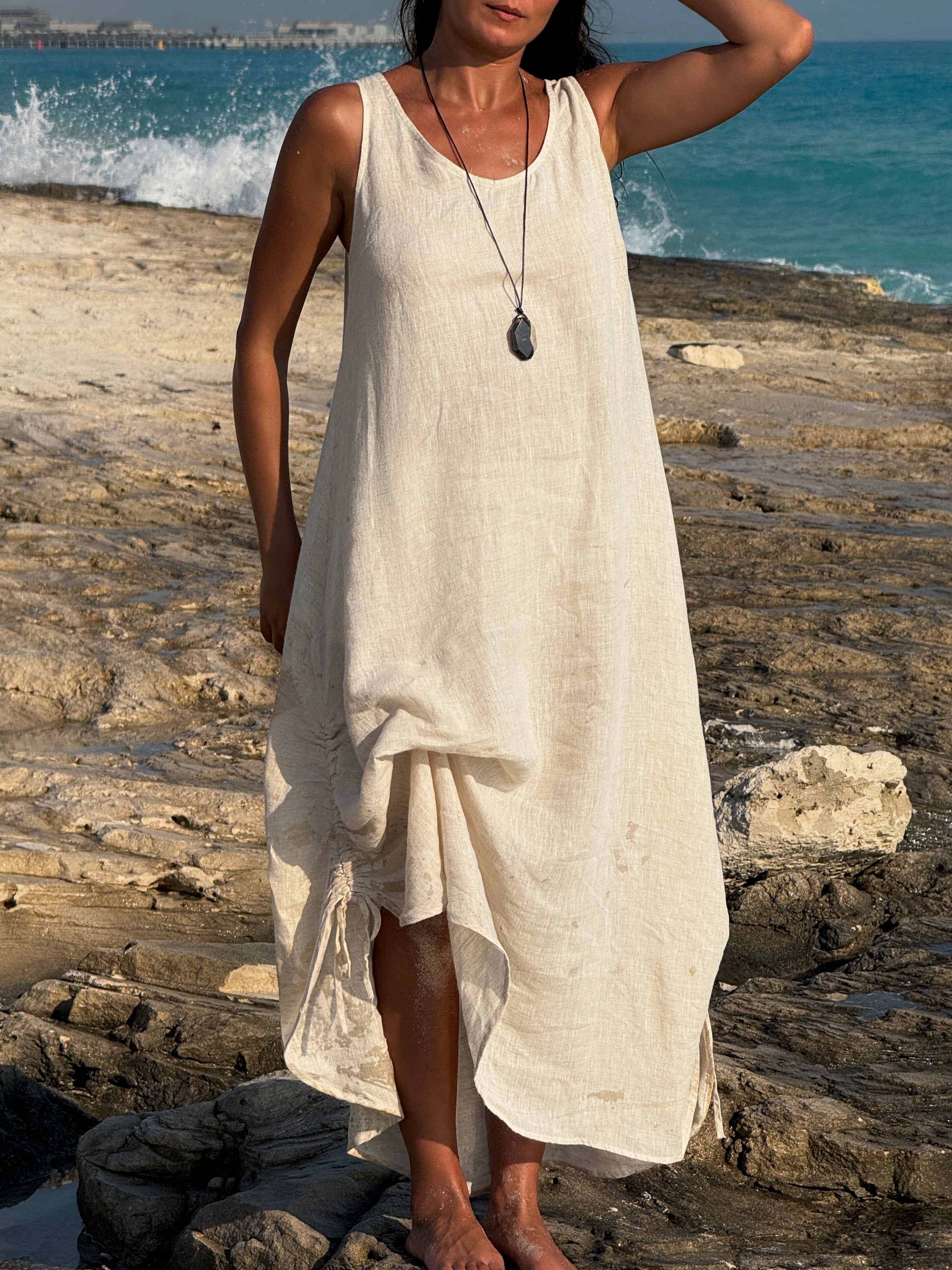 Beige Linen Dress