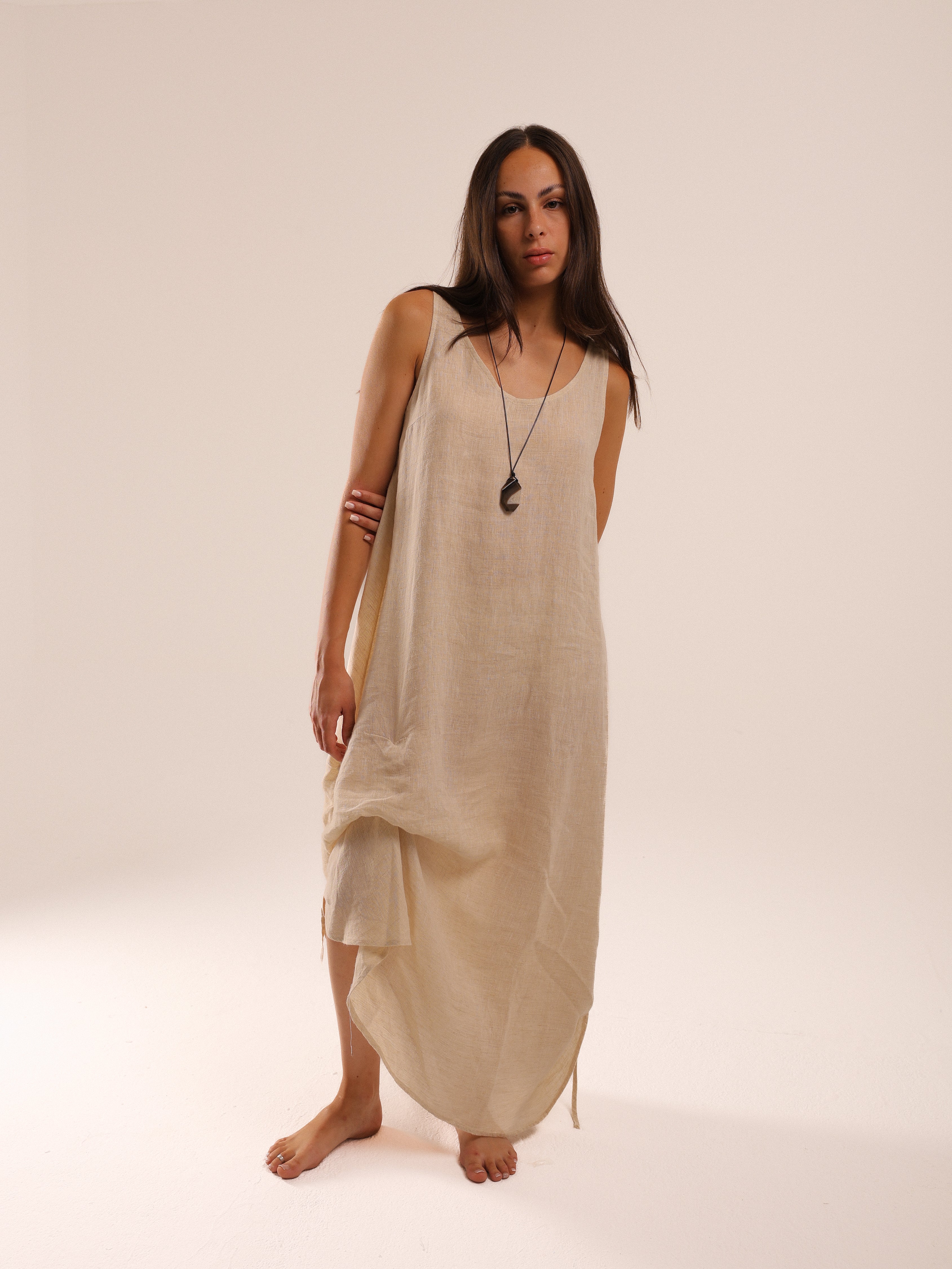 Beige Linen Dress