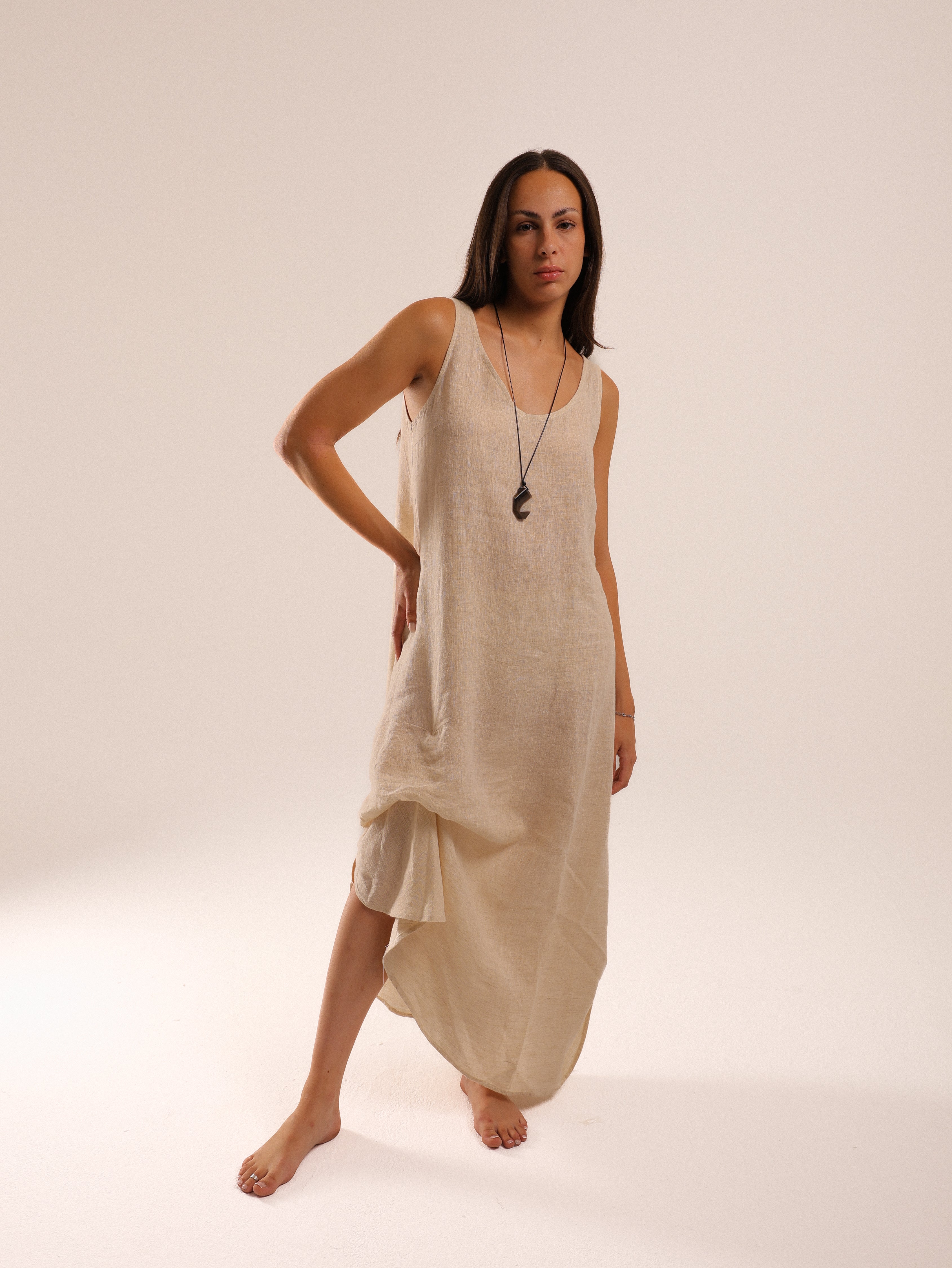 Beige Linen Dress