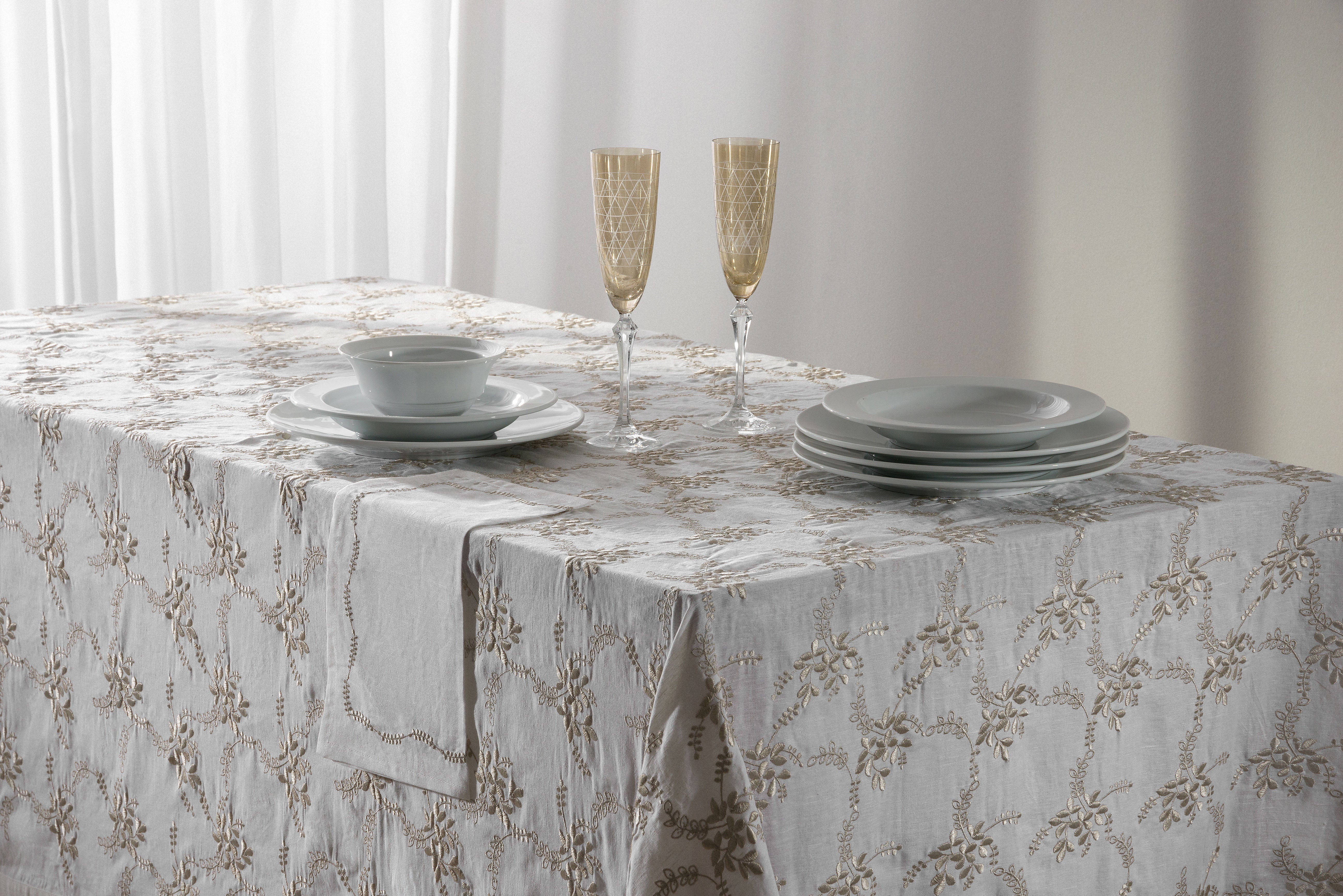 Linen Full Flowers Embroidered Table Linen