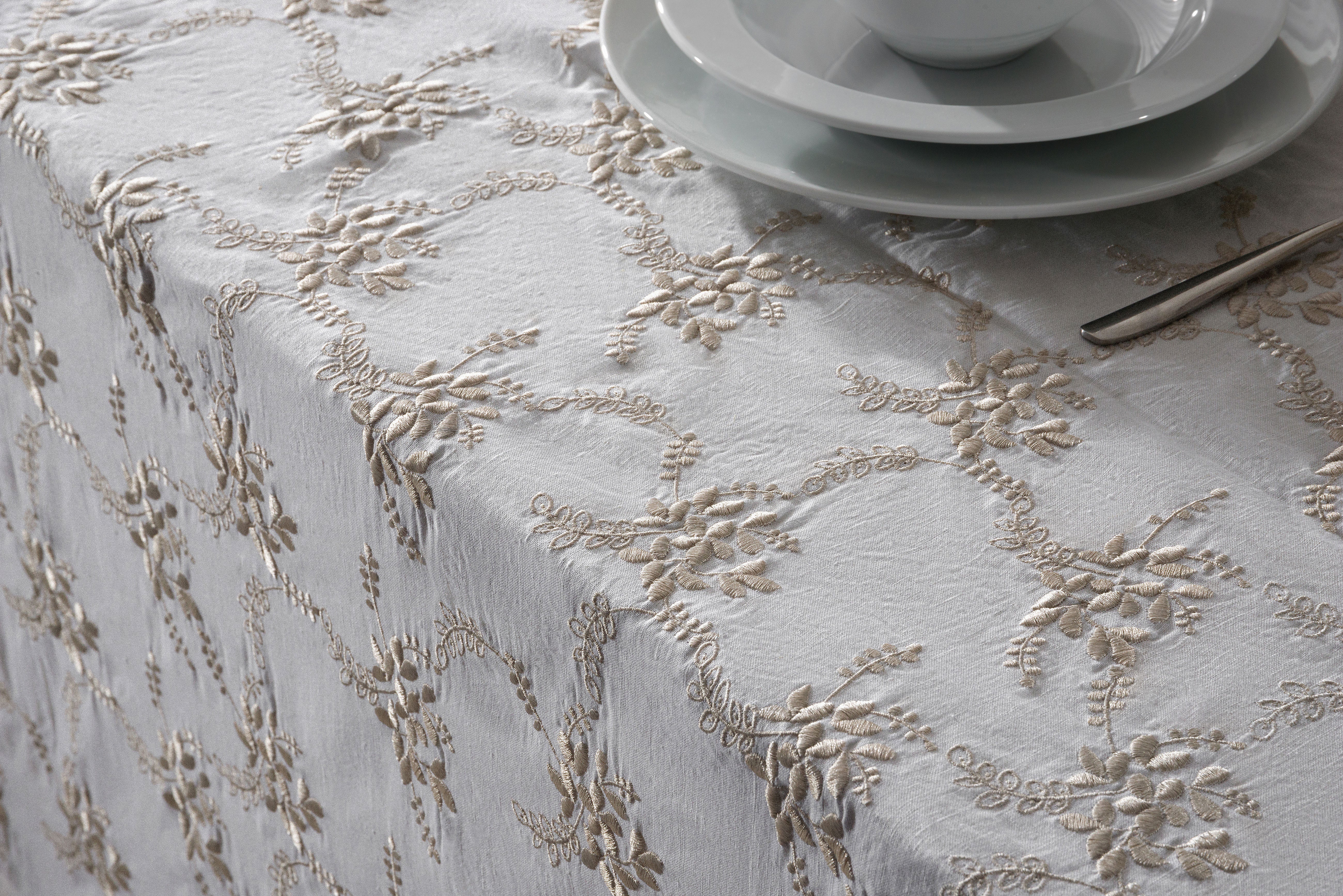 Linen Full Flowers Embroidered Table Linen